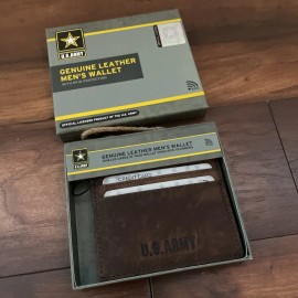 Armed Forces U.S. Armed Forces RFID Men's Genuine Leather Wallet Thin Double Sided Shields