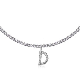 Initial D Necklaces for Women 14K White Gold Plated Cubic Zirconia Choker Silver Tennis Chain Letter Necklace Gift