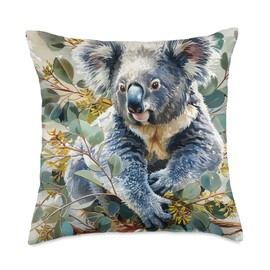 Koala Floral Van Gogh Style Eucalyptus Throw Pillow