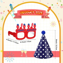 TaoBary 21 Pcs Kids Birthday Party Hats Set 10 Happy Birthday Glasses Paper Party Eyeglasses Frames Paper Party Hats Cone with Pom Poms for Birthday Party Decorations Supplies Photo Props
