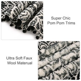 KIMODE Washable Bath Mat 60 x 90cm, Non Slip Door Mats Indoor, Small Mandala Boho Rug Machine Washable Rugs Living Room with Pom Pom Fringe Area Rugs Entry Floor Rugs for Bedroom (Black)