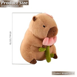 Capybara Cuddly Toy with Rose, Plush Toy, Capybar Plush Toy, Wild Animals, Soft Filled Toy, Plush, Realistic Cuddly Toy, Birthday Gift for Children (Colour: Flower, Size: 40 cm)