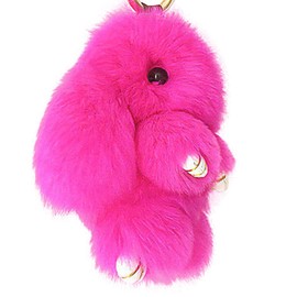 HXINFU Soft Cute Rabbit Fur Pom Pom Keychain Fluffy Real Rex Bunny Keychain Decoration