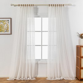 MYSKY HOME Linen Look Curtains with Loops, Boho Living Room Modern Curtains, Boho Natural Style, Set of 2, H 245 x W 140 cm, Suitable for Children's Room and Bedroom, Beige