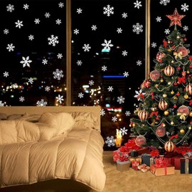 144 piezas pegatinas para ventana de Navidad, Pegatinas ventana de Navideñas Copos de Nieve decoraciones navideñas, Etiqueta engomada de la decoración doble impreso