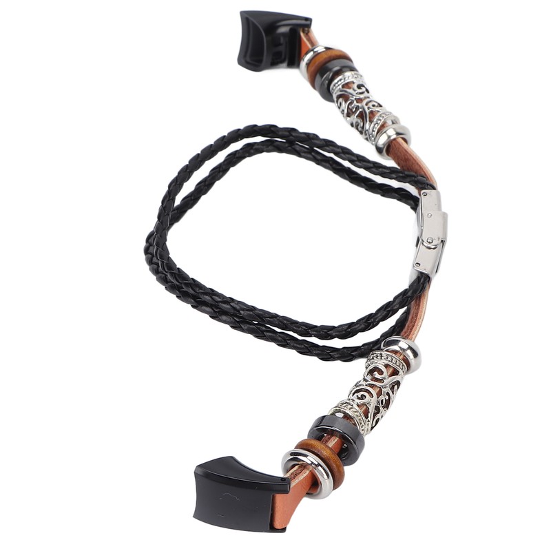 Retro Sports Watch Band Metal Beads Leather Wrist Watch Strap