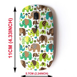 mouse inalámbrico de 2.4 G con bonito diseño de patrón para todos los portátiles y computadoras de computadora con nano receptor, elefante retro para niños