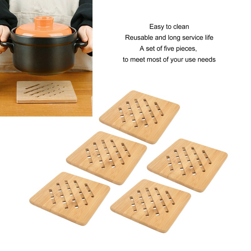 5 Pcs Bamboo Hot Pad Table Mat Bamboo Trivet Pot