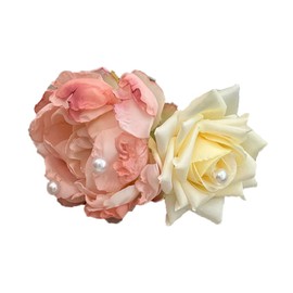 Flower Hair Clips 2 in 1 Flower Hair Pins Artificial Rose Pearl Barrettes Hair Accessories for Women Party Beach Wedding(Pink+White)