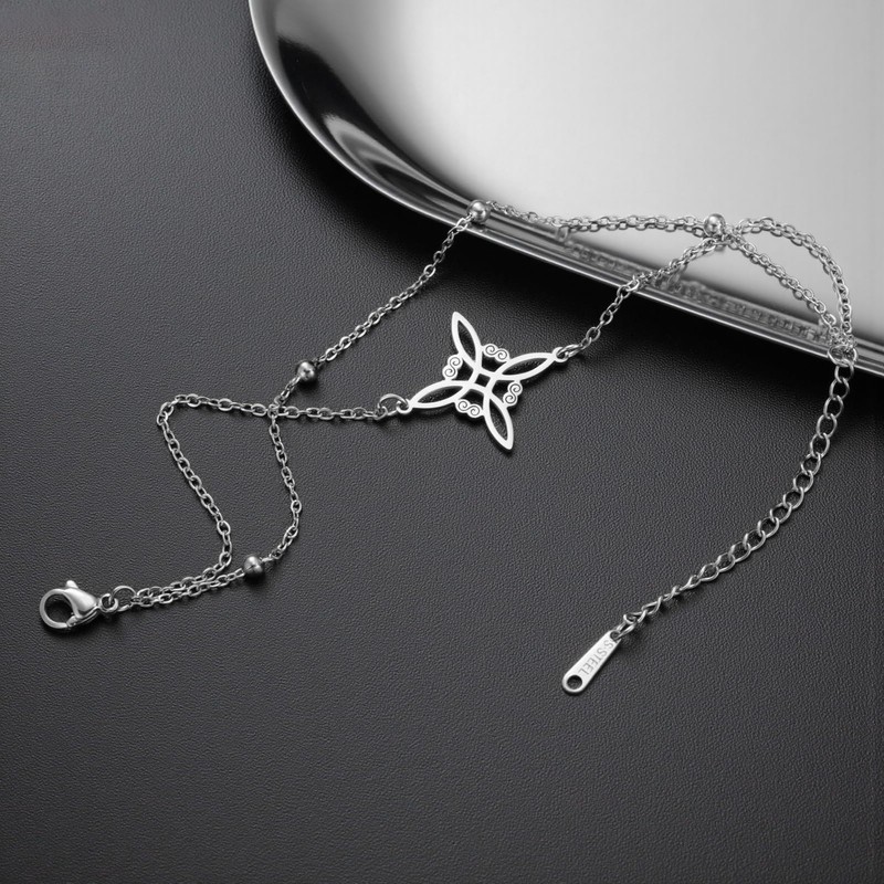 TEAMER Dainty Witches Knot Bracelet Stainless Steel Adjustable Double Layer
