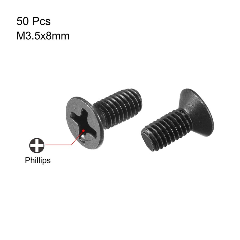 sourcing map M3.5 x 8mm Phillips Screw Fastener Black for