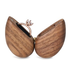 Wooden Heart Shaped Ring Box for Wedding, Proposal, Engagement - Wood Case Holder Gift (True Love Eternal Black Walnut)