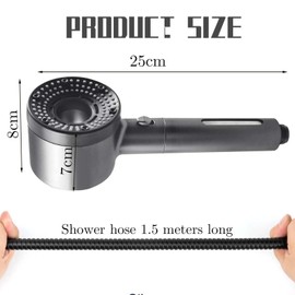 EnixwH Water-saving shower head, shower head with hose, water-saving, shower head with hose 1.5 m, anti-limescale shower head, water saving, pressure increasing, filter shower head with hose (gris)