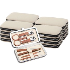 Manicure Kit Bulk, Nail Clippers Set Stainless Steel Fingernail Clippers Set, Sturdy Nail Tip Cutter Trimmers Professional Grooming Toenail Clippers Personal Pedicure Kits 7 in 1 (Pink White 12 Pack)