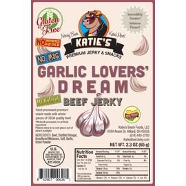 Katie's Beef Jerky - Garlic Lovers' Dream Beef Jerky (Pack of 1), GLUTEN FREE, No Preservatives, Nitrites, or MSG