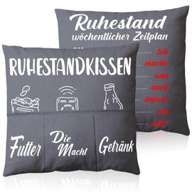 Retirement Cushion Cover, Pensioner Gift Man, 45 x 45 cm Men's Pillow with 3 Pockets, Retirement Gift Men, Retirement Gift Cushion Cover, Retirees Gift Cushion Cover