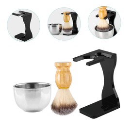 Outanaya Men's Shaving Set -7389 3pc Shaving Bowl Brush Stainless Steel Acrylic Wood