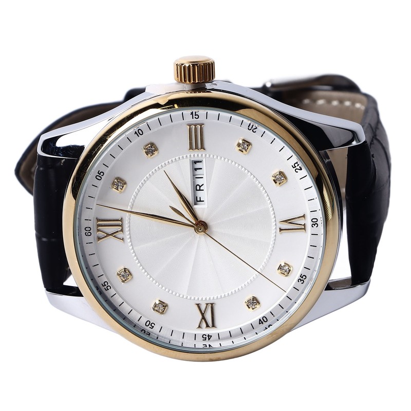 Men Quartz Watch Double Calendar Accurate Time PU Leather Strap