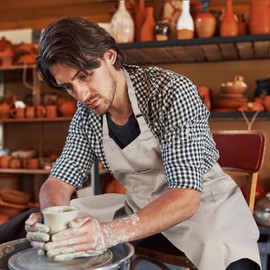 MIKI WELL 2 Piece Pottery Apron Long Split Leg Ceramic Apron for Women Men Artist Full Coverage (Light Khaki, Dark Green)