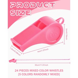 MYGLOAR Whistles, 24 Pieces Sports Whistle, Referee Whistle, Neck Strap, Plastic Whistle with Lanyard, Kids, 5 Colours, Plastic Whistle, Soccer, Referee, Dog Training