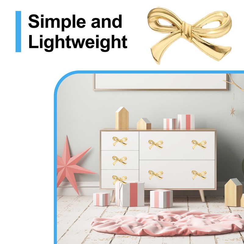 FUCIHOMA 2 PCS Brass Bow Shape Cabinets Knobs Gold Drawer