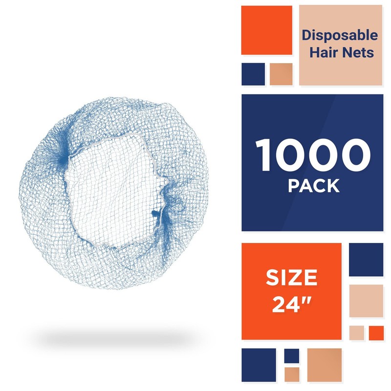 Amazing Supply 1000 Pack Blue Disposable Nylon Hair Nets 24"