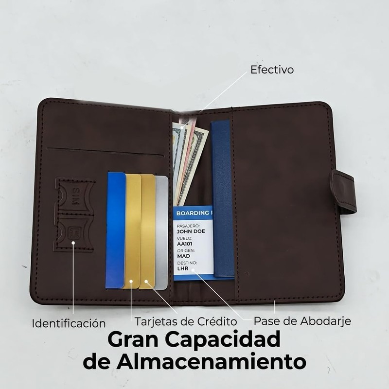 Porta Pasaporte con Bloqueo RFID, Funda para Pasaporte y Visa