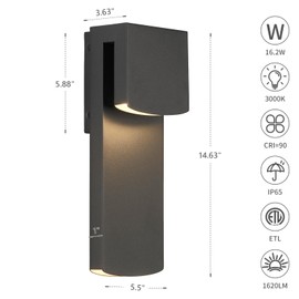 ElilyGiA IP65 Waterproof Outdoor Modern LED Wall Light Fixtures, Black Exterior Wall Sconces 16W 3000K, Porch Patio Light Fixture Outdoor Wall Lights Outside Lights for House Garage Front Door 1 Pack