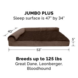 Furhaven Orthopedic Dog Bed for Large Dogs w/ Removable Bolsters & Washable Cover, For Dogs Up to 125 lbs - Plush & Velvet L Shaped Chaise - Sable Brown, Jumbo Plus/XXL