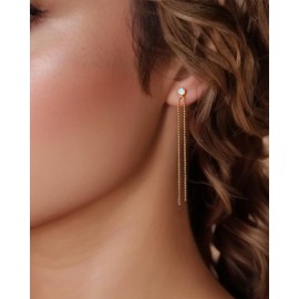 Wizock Long Ball Chain Tassel Dangle Earrings for Women Trendy 925 Silver Plated Gold Cubic Zirconia Earrings Line Minimalist Jewelry