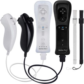 TechKen Wii Remote Controller (2 Sets) Include 2 Wii Remote and Build-in Motion Sensor Plus and 2 Nunchuck (2 in 1)