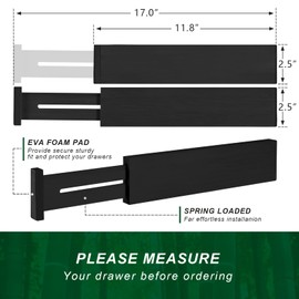 FJO 4 Pack Adjustable Bamboo Drawer Dividers Organizers (11.8" - 17") - Expandable Drawer Separators for Kitchen, Utensils, Clothes, Bedroom, Dresser, Bathroom (11.8 inches, Black)