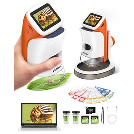 USCAMEL Mini Microscope for Kids - 100-1000x Magnification Handheld Digital Microscopes - 4K 2.0" LCD Screen USB Portable Pocket Microscope with Stand - Science Kits, 15Pcs Slides, 32G Memory Card