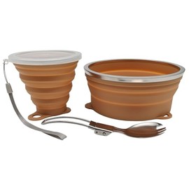 Cagelya Mess Kit for Camping Silicone Collapsible Bowl Collapsible Cup and Stainless Steel Spoon for Backpacking Outdoor Hiking Traveling and Picnic