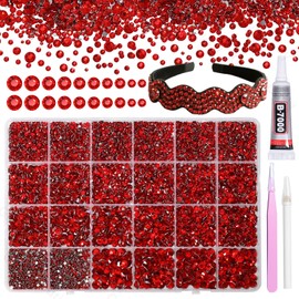 21000Pcs Red Rhinestones for Bedazzling Kit, Mix Sizes Jelly Bedazzling Resin Gems, Gems Bedazzling for Crafting, Flatback Resin Rhinestones for Craft DIY Face Makeup