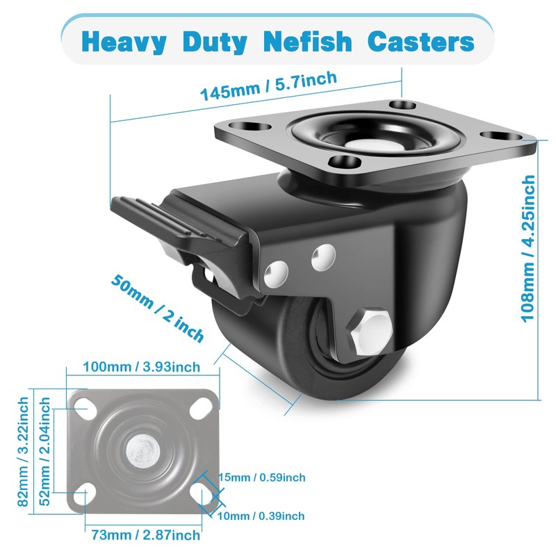 Nefish 3-Inch Heavy Duty Casters Set of 4, Industrial Grade