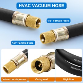 1/2" Vacuum Refrigerant Hose, High Flow HVAC Refrigerant Hose 1/2 FL for R410A R134A R407C R502 R12 R22 System, 640 PSI Working Pressure, 60 Inch Black AC Recharge