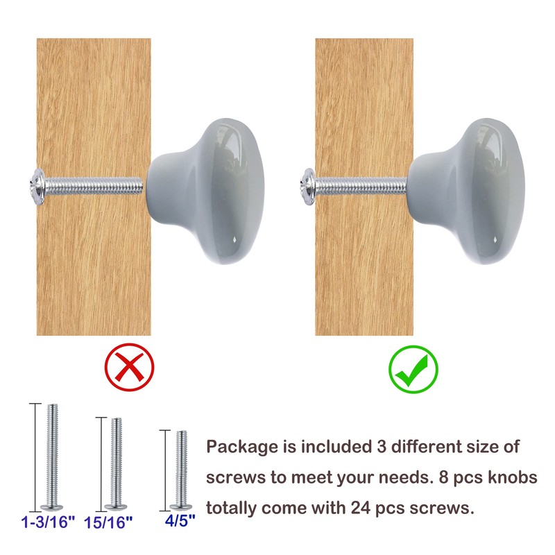 Perphin Ceramic Drawer Knobs 8 Pack Grey Porcelain Cabinet Pulls