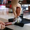 Wooden coffee masher with stainless steel base, accurately calibrated hand