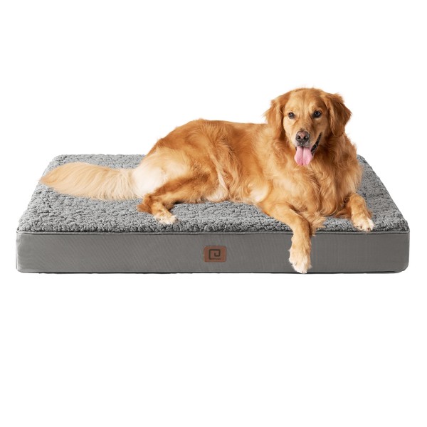 EHEYCIGA Washable Dog Beds for Extra Large Dogs, XL Dog Bed with Removable Cover for Crate, Orthopedic Foam Pet Bed Dog Mat Mattress Cushions for Extra Large Dogs, Light Grey