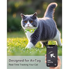 Joytale Reflective AirTag Cat Collar, Breakaway Buckle, 2 Pack Lightweight AirTag Holder Pet Collars with Bell, Adjustable 7.5-12.5 Inch for Girl Boy Cats Kitten Puppy, Green