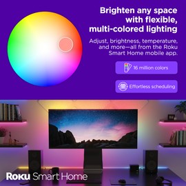 Roku Smart LED Light Strip+, 16.4ft - Color Options with Adjustable Brightness & Temperature - Peel & Stick WiFi Smart Strip Lights Works with Roku Voice, Alexa & Google Assistant - Smart Home Product