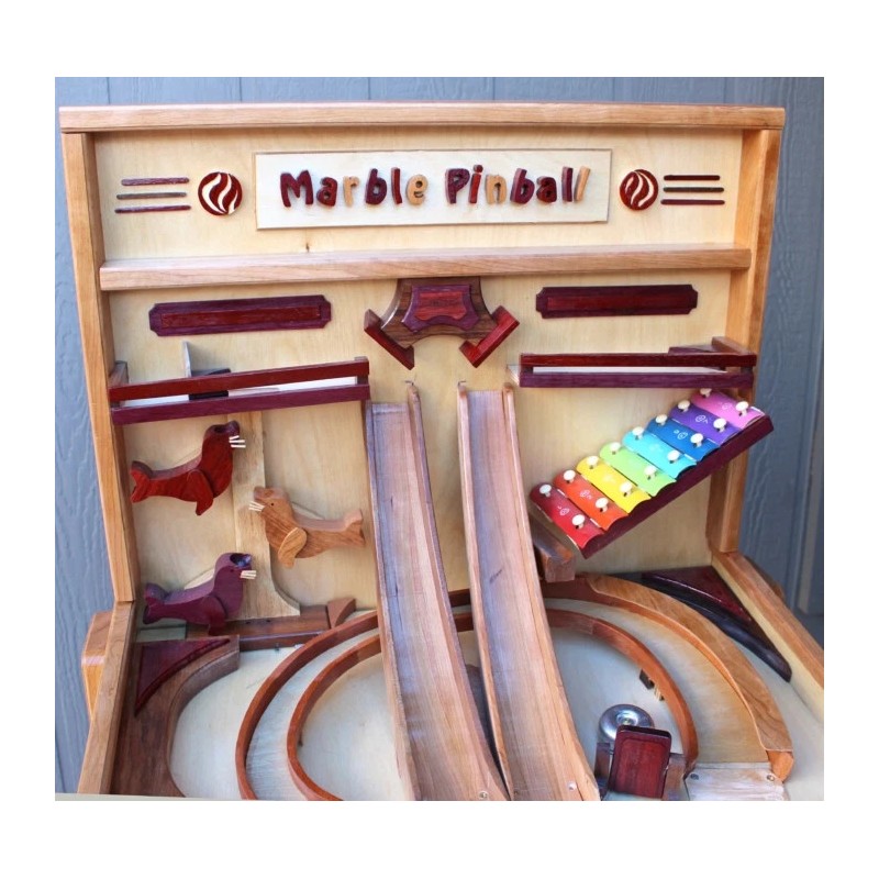 Woodworking plan for a marble pinball game in wood