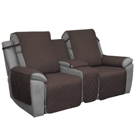 Easy-Going Loveseat Recliner Cover with Console, Reversible Couch Cover for Living Room, Split Sofa Cover for Each Seat with Elastic Straps for Kids, Dogs, Pets(2 Seater, Chocolate/Beige)