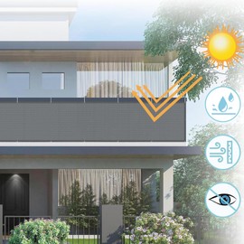 AXT SHADE Balcony Privacy Screen, Weatherproof, 80 x 200 cm, Balcony Cladding, Balcony Cover, Balcony Cover, Opaque Wind Protection and UV Protection with Cable Ties for Balcony Railing, Anthracite