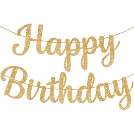 Cursive Glitter Gold Happy Birthday Banner, 10 Feet, | Birthday Party Decorations | Happy Birthday Sign for Girls, Gold Happy Birthday Decorations for Women (Gold)