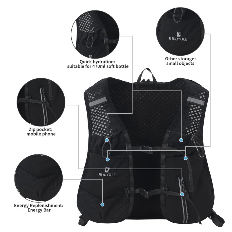 B BAIYULE Lightweight Running Hydration Vest Backpack,Hydration Water Backpack with