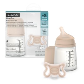 Suavinex Zero Zero Newborn Starter Set Small Anti Colic Baby Bottle + Pacifier, No 1 Spanish Baby Bottle Brand, Minimizes Bottle Rejection & Nipple Confusion, Adaptable Flow - Light