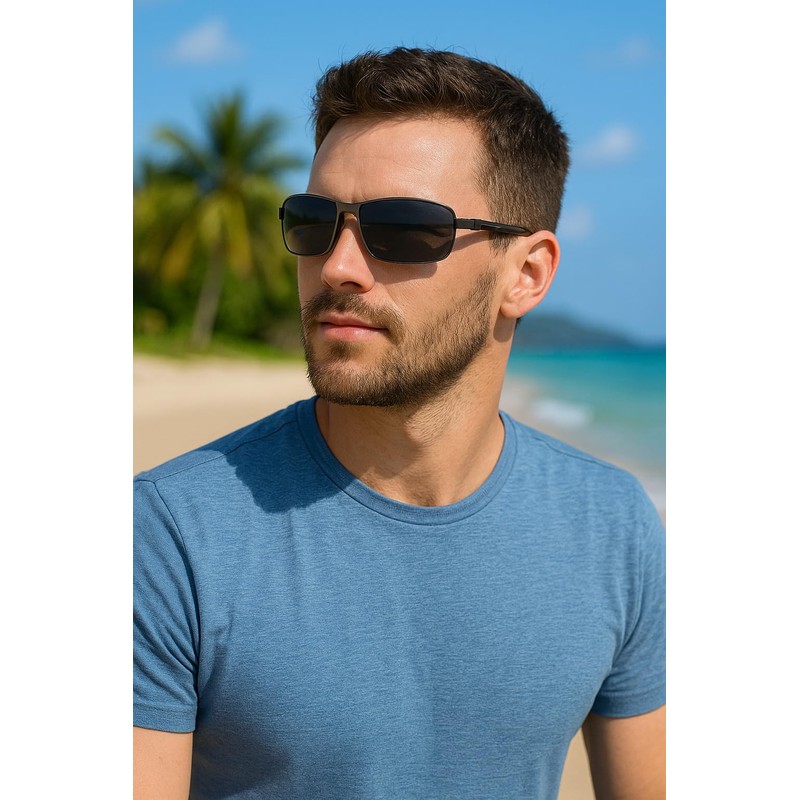 styleBREAKER Unisex Sunglasses Metal Half Frame UV400, Black/Grey