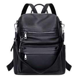 ALTOSY Genuine Leather Backpack Purse for Women Convertible Shoulder bag Soft Crossdody Bag with Laptop Compartment Large (S108 Black)